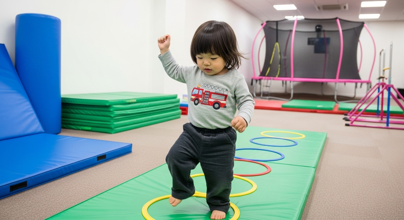 石川県小松市の教室でバク転の練習に挑戦する子ども